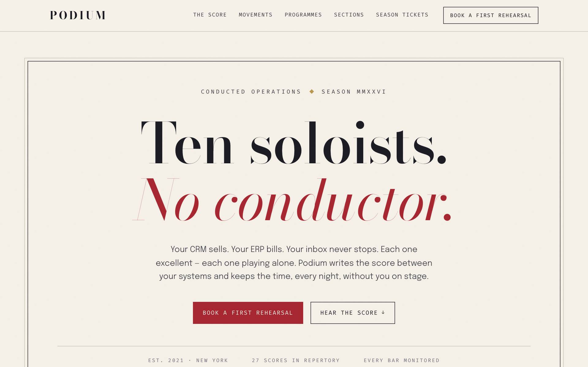 Podium — operations written as an orchestral score that plays